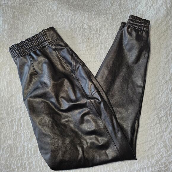 SPANX Faux Leather Black joggers sz large - Picture 3 of 5